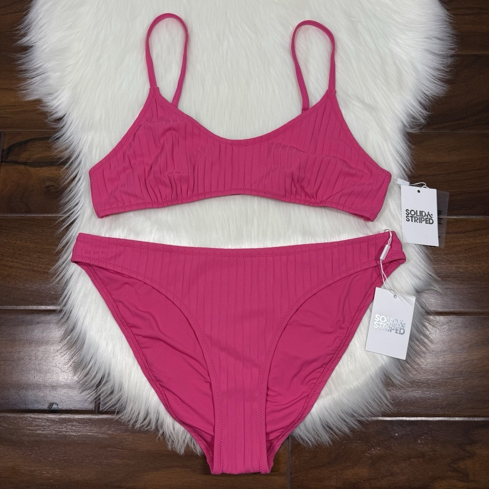 Solid & Striped Women's Size XL Pink Rib The Rachel 2 Piece Bikini Swim Suit